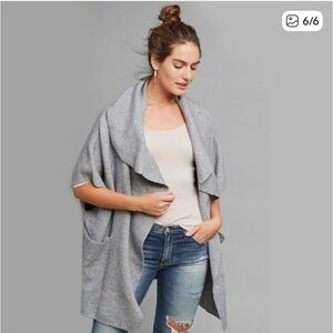 One Size Anthropologie Moth Light Gray Women's Open Front Sweater